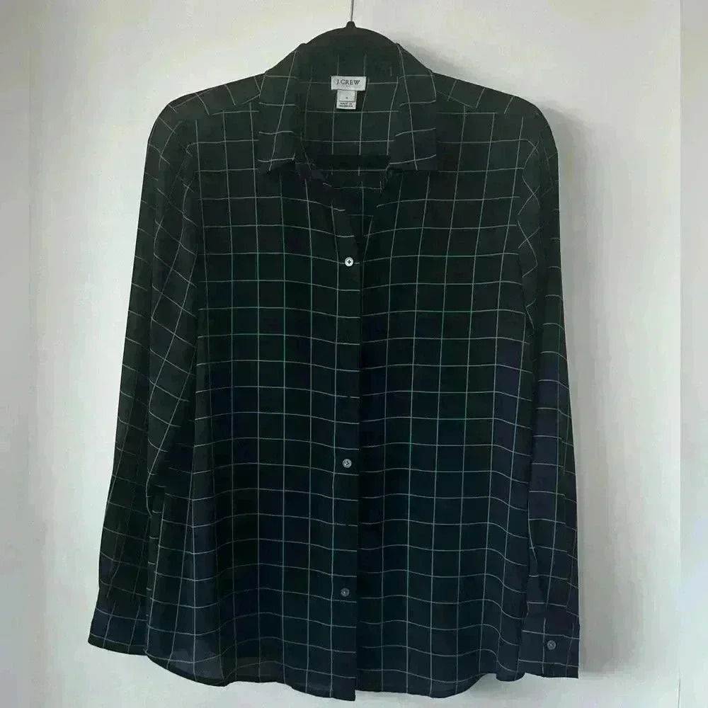 J. Crew Factory Navy window pane blouse